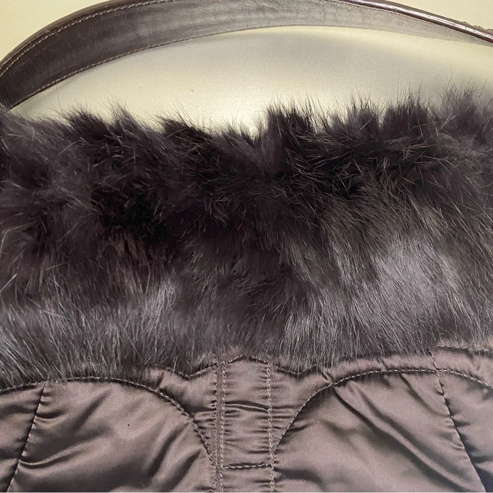 EUC Vintage Coach Brown Rabbit Fur Nylon Quilted Hobo Bag - Limited Edition - Picture 5 of 13